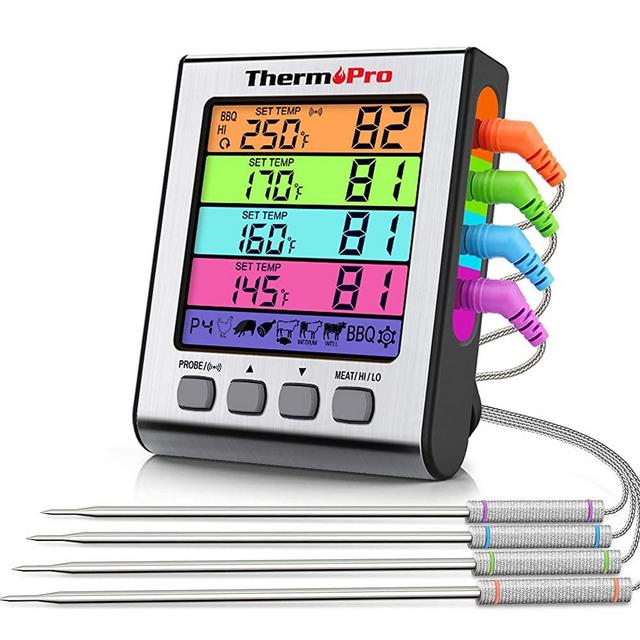 ThermoPro TP17H Meat Thermometer for Grilling and Smoking with 4 Temperature Probes for Beef Turkey Candy Deep Fry BBQ Gill Cooking Food Thermometer