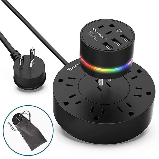 Power Strip with USB, 9-Outlet Surge Protector 3 USB Charging Ports with Sensor Night Light, 6ft Long Extension Cord, Flat Plug, 1875W/15A Compact Size for Travel, Home and Office, ETL Listed