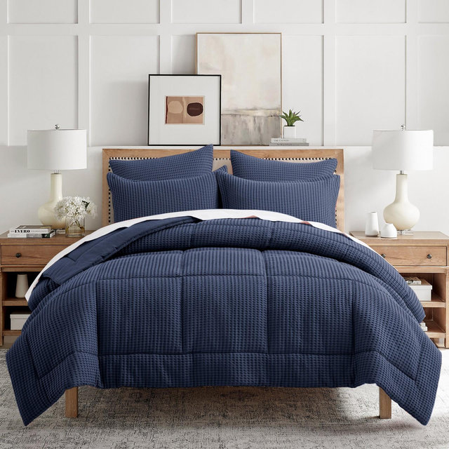 Mills Waffle Navy Full/Queen Comforter Set - Levtex Home