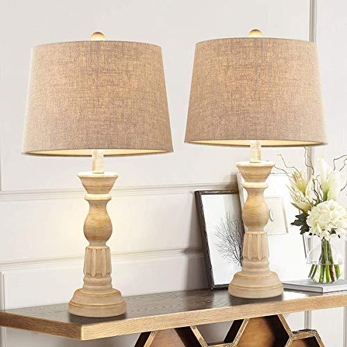 Oneach Table Lamps Set of 2 for Living Room Bedside Desk Lamps Vintage Bedroom Lamps for Study Kids Room Office White Washed