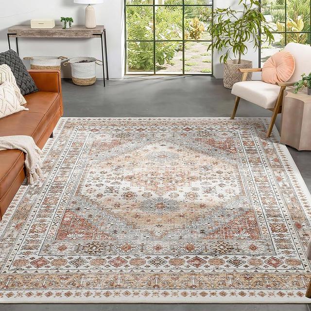 zesthome 8x10 Area Rugs for Living Room,Stain Resistant Non-Slip Backing Washable Rugs,Vintage Boho Persian Large Area Rug (Orange,8'x10')