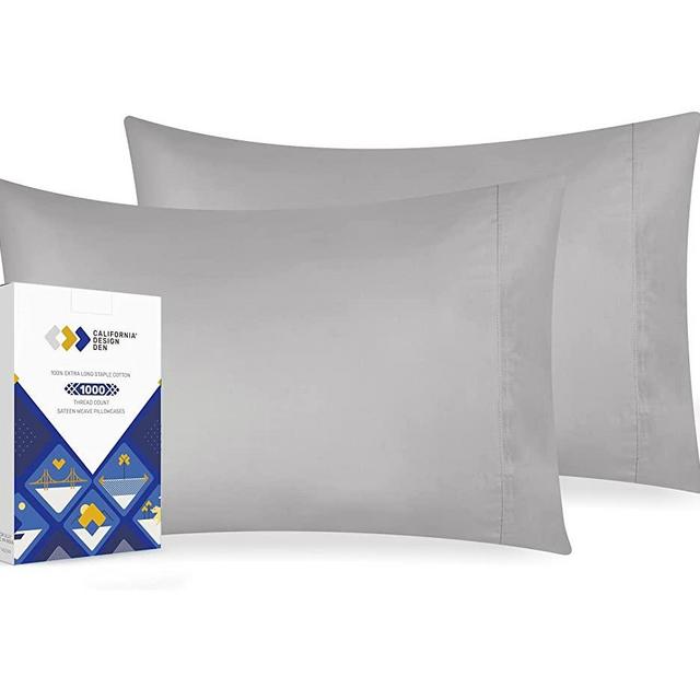 Standard Light Gray Pillow Cases - 1000 Thread Count Extra Long Staple Cotton, Comfortable 2 Piece Pillowcover Set, Lightweight Sateen Weave Pillow Cases