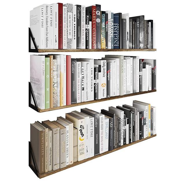 Wallniture Minori Wall Bookshelves for Living Room Decor, 36" Floating Shelves for Bathroom, Kitchen, Bedroom, Floating Bookshelf for Wall Storage, Set of 3 Natural Burned