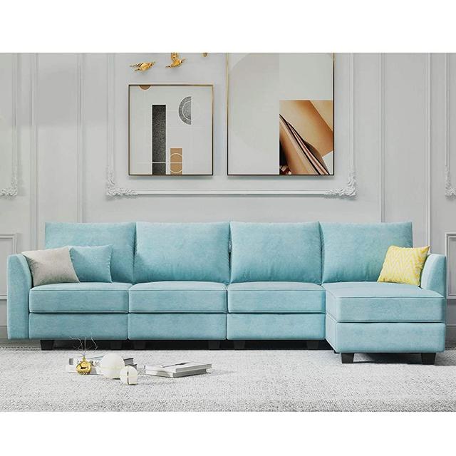 HONBAY Reversible Sectional Sofa L Shaped Couch with Storage Convertible Modular Sofa with Chaise, Aqua Blue