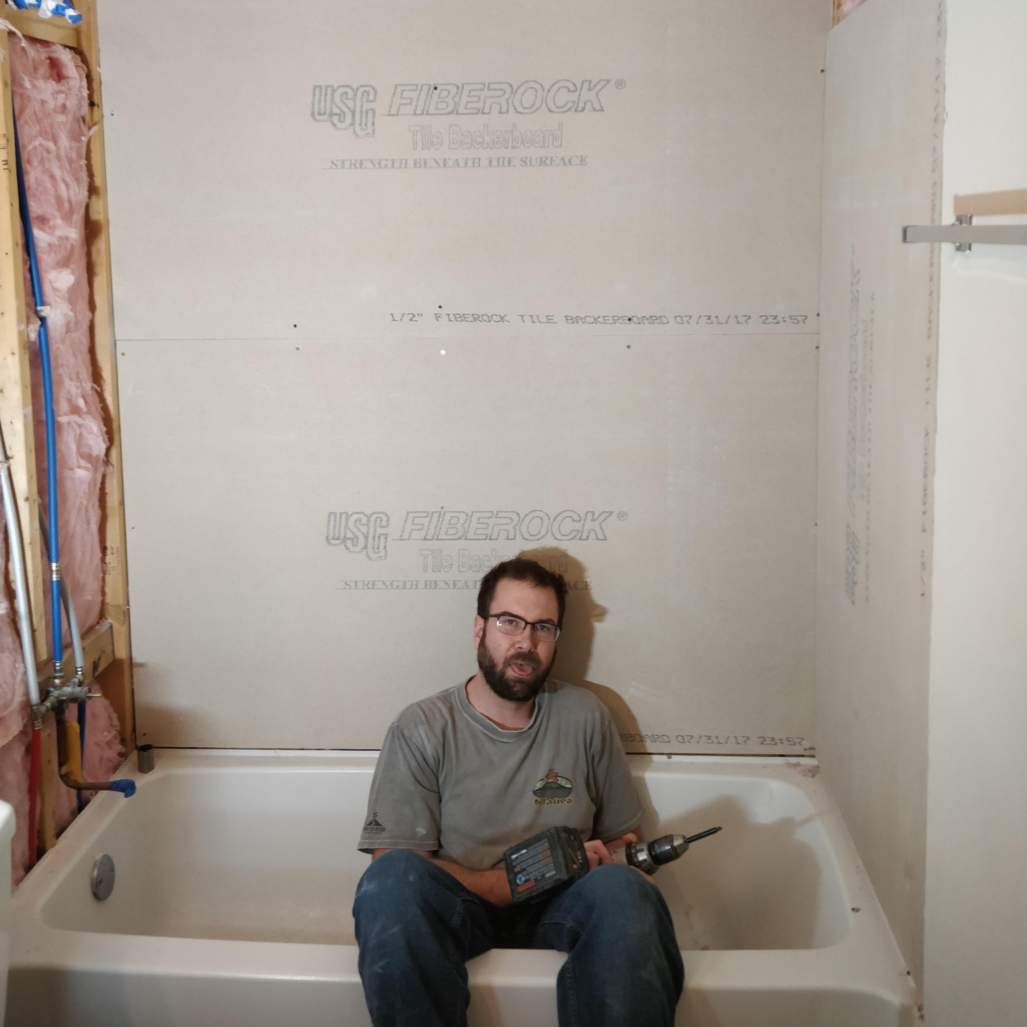 Workin' hard on the bathroom remodel