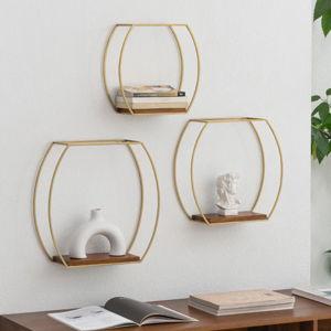 Wetherill Oval-Shaped Solid Wood & Metal Wall Accent Shelves (Set of 3)