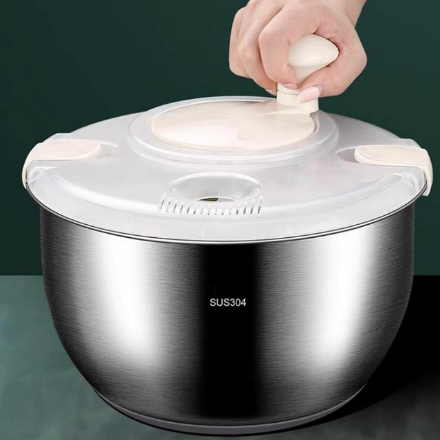 6L Salad Spinner, Stainless Steel Large Vegetable Washer, PP Lid, for Fruit Washer， Pasta and Fries Spinner
