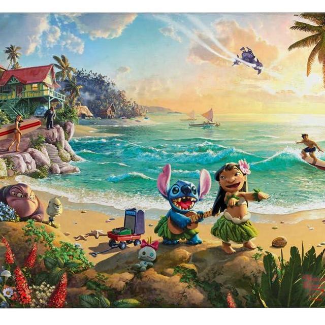 Thomas Kinkade Disney Studios Lilo & Stitch 8" x 10" Gallery Wrapped Canvas Art | Frameless Room Wall Art | Certificate of Authenticity Included