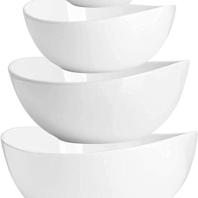 Sweese 105.401 Porcelain Bowls 10-18-28-42 Ounce Various Size Bowl Set - Set of 4, White & Sweese 101.001 Porcelain Bowls - 10 Ounce for Ice Cream Dessert, Small Side Dishes - Set of 6, White