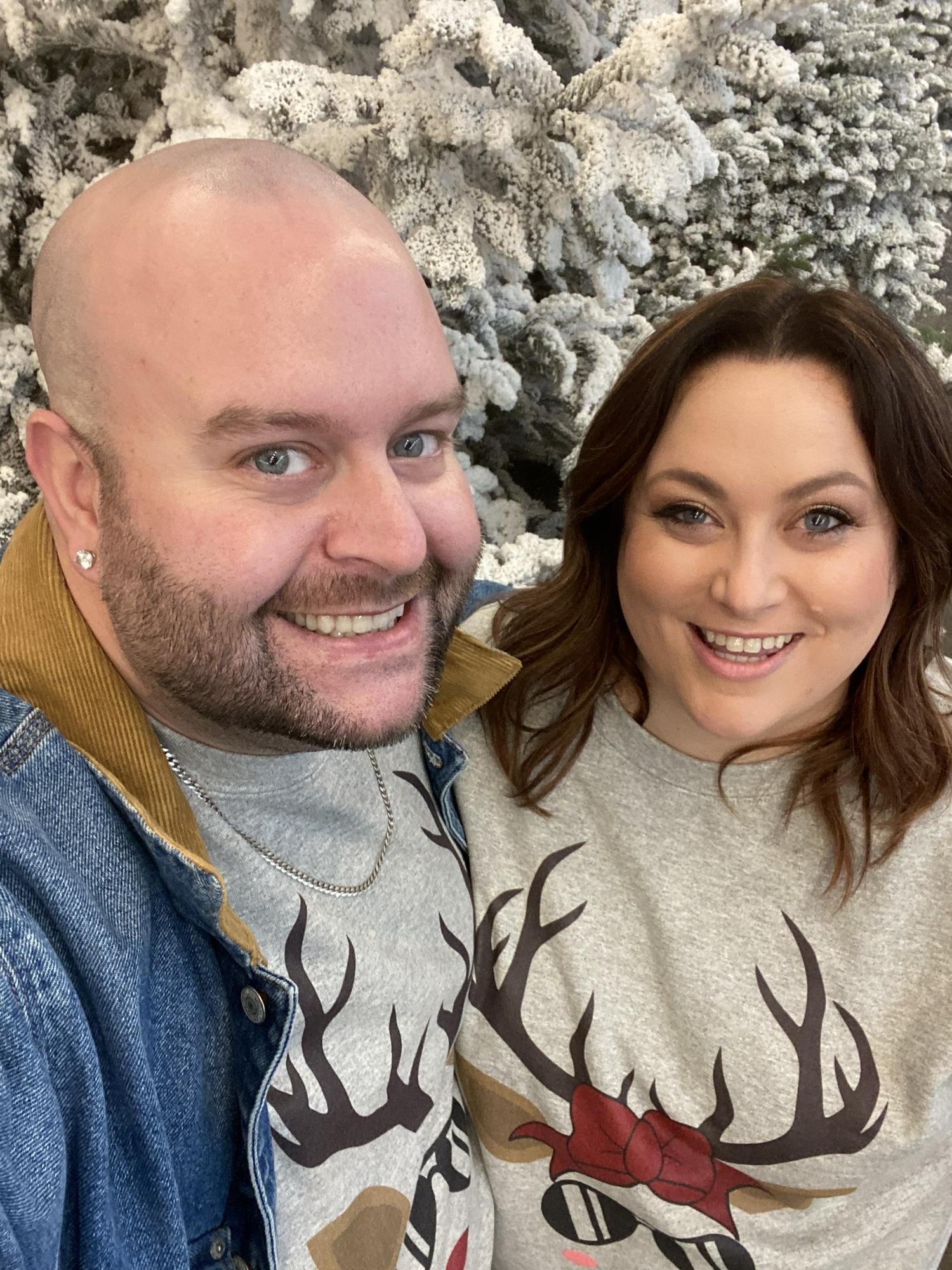 Matching sweatshirts to pick out a Christmas tree