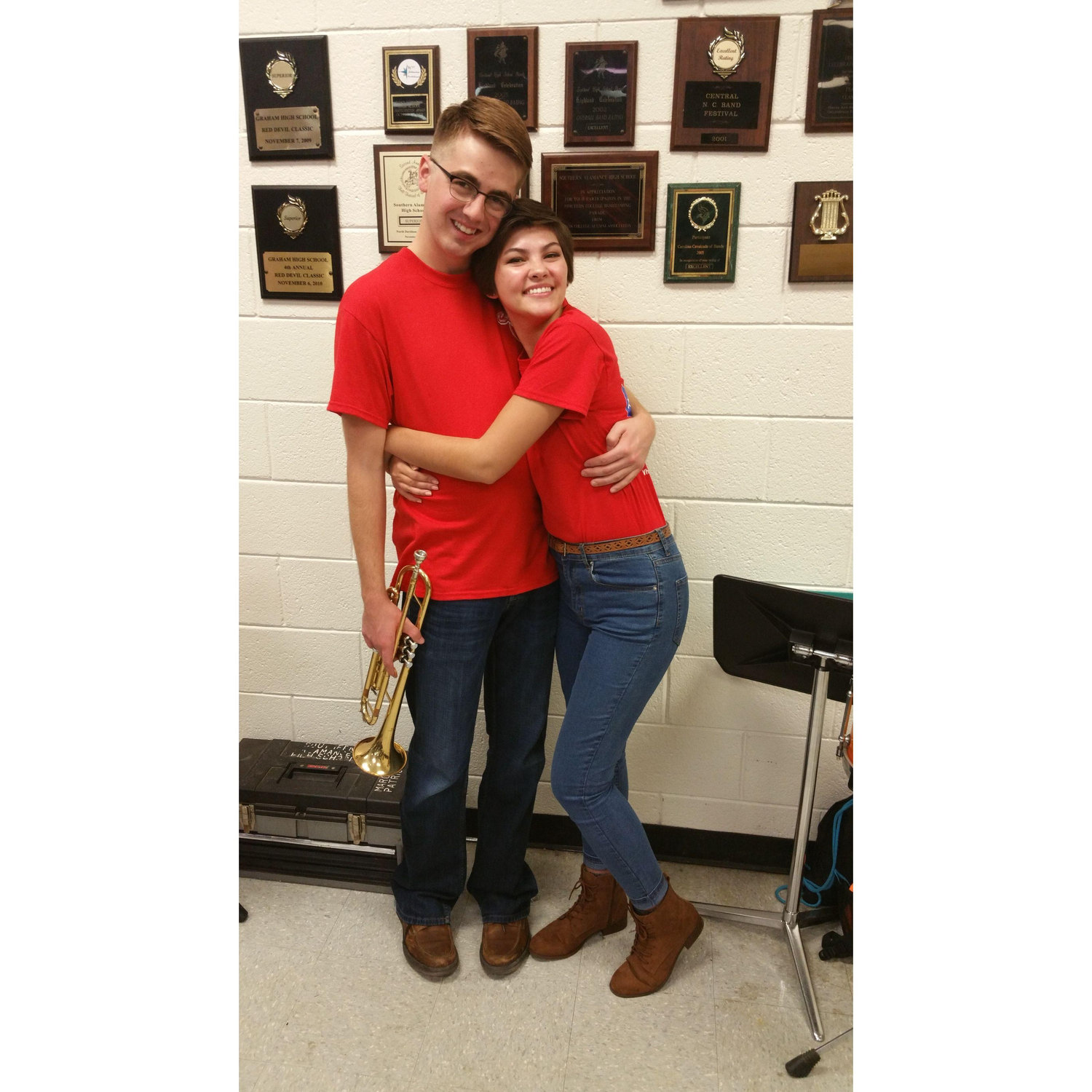 Noah and I met in high school marching band! This was Alumni Night in 2017 at our high school!