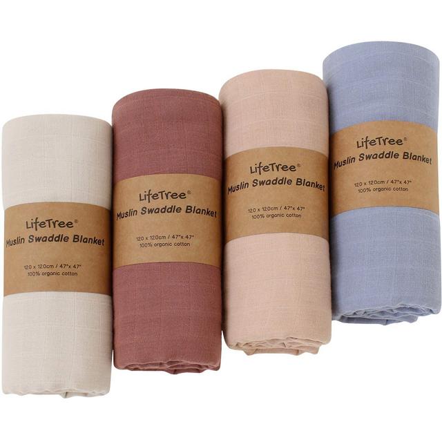 LifeTree 4 Pack Baby Cotten Muslin Swaddle Blankets