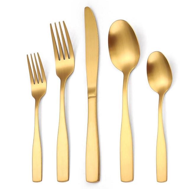 OIULO Gold Matte Silverware Set Service for 8,40 Piece Flatware set,18/0 Stainless Steel Utensils Set,Cutlery Utensils Tableware Forks Knives Spoon Dishwasher Safe Modern Flatware Set for Daily Home