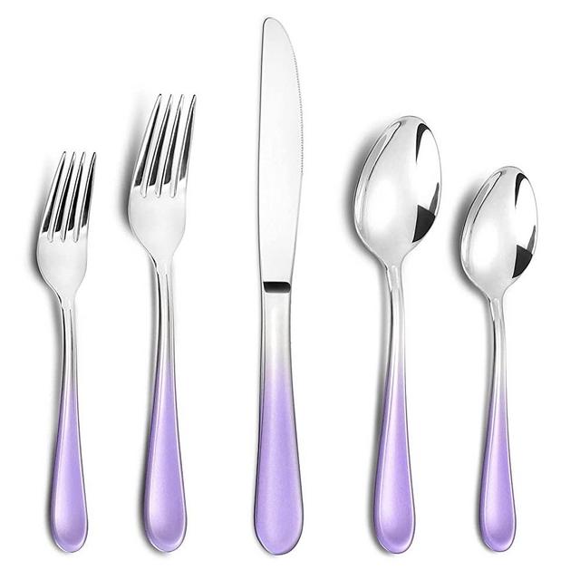 Gradient Purple Silverware,Stainless Steel Flatware Set,20 Piece Tableware Cutlery Set,Mirror Polished Utensils Sets for Kitchen,Reusable Dinnerware Set Service for 4,Dishwasher Safe