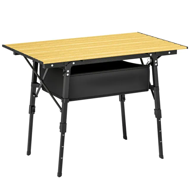 Outsunny 3ft Portable Camping Table, Adjustable Height Aluminum Small Folding Table with Storage Bag, Brown