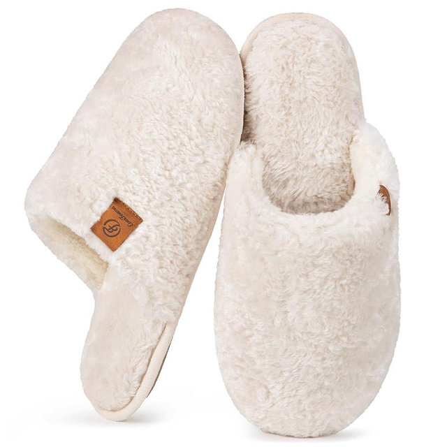 EverFoams Women's Fuzzy Wool-Like Memory Foam Slip on House Slippers Cozy Soft Indoor Outdoor Ladies Home Shoes