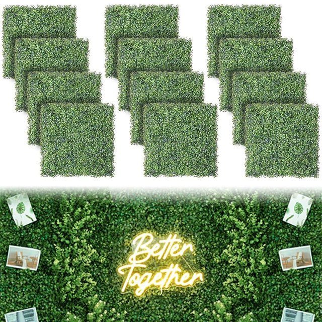 Luyue 12PCS 20”×20” Boxwood Panels, Artificial Grass Wall Panels Fake Greenery Backdrop Wall Grass Backdrop Artificial Plant Walls for Outdoor Indoor Garden Fence Backyard