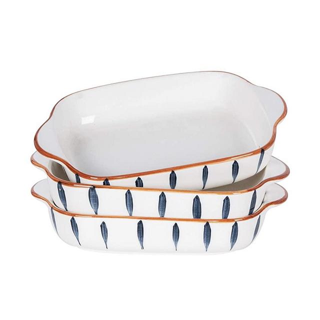 AQUIVER 20oz Ceramic Small Baking Dish - 7'' x 5'' Individual Baking Pan, Color Painted Porcelain Rectangular Bakeware Set for Casserole, Vegetables, Lasagna, Bread, Brownies - Set of 3