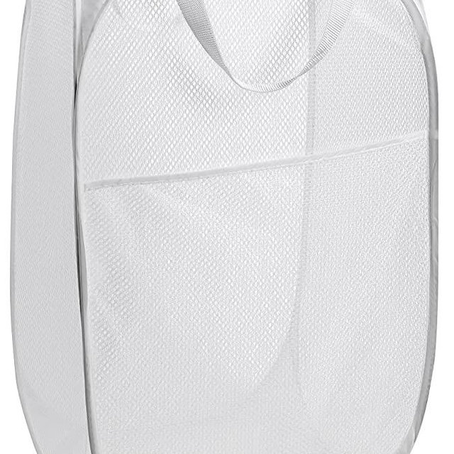 Mesh Popup Laundry Hamper - Portable, Durable Handles, Collapsible for Storage and Easy to Open. Folding Pop-Up Clothes Hampers are Great for The Kids Room, College Dorm or Travel. (White)