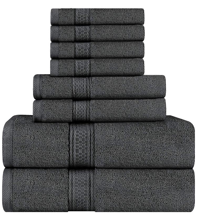 Utopia Towels 8 Piece Towel Set, Dark Grey, 2 Bath Towels, 2 Hand Towels, and 4 Washcloths