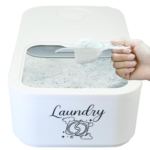 Skywin Laundry Pods Container with Slide Lid, Laundry Pod Holder 15 x 8.7 x 4.5 In, Holds 11 Pounds OR 120-150 Pods, Laundry Pod Container, Dishwasher Pods Container (Printed White)