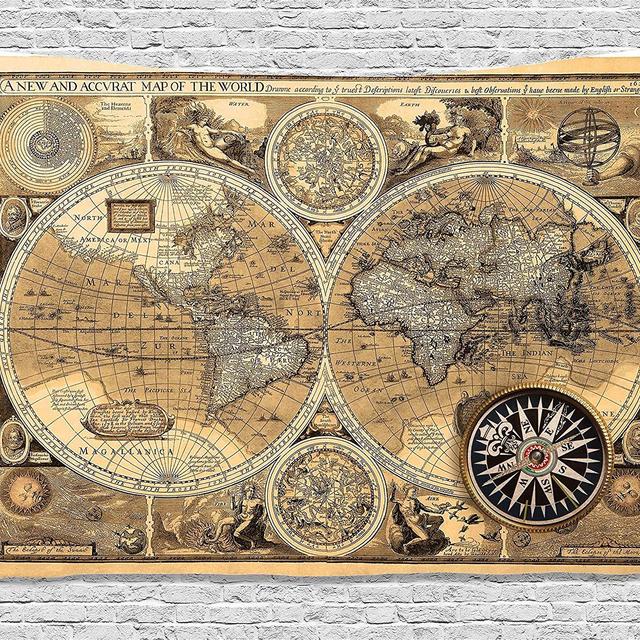 Ambesonne World Map Tapestry Wanderlust Decor, Old Map (1626) for Fathers Day New Accvrat Map of The World Historic Manuscript, Wall Hanging for Bedroom Living Room Dorm, 60 W X 40 L, Beige Brown