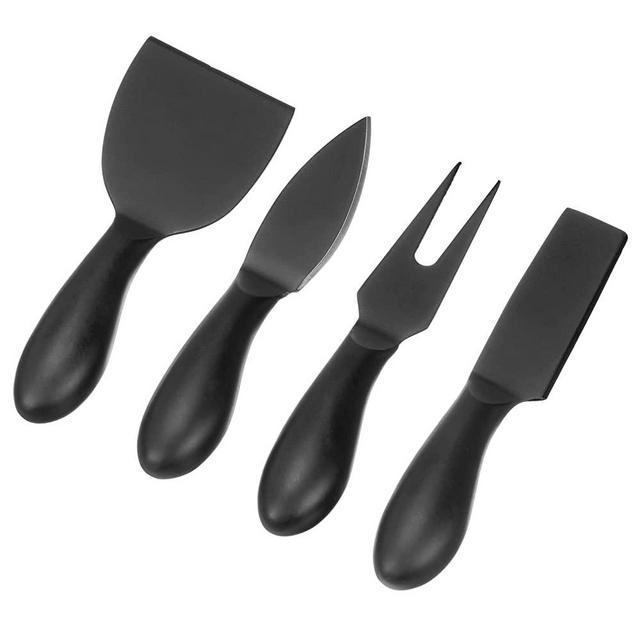 mDesign Mini 4-Piece Cheese Knife Charcuterie Board Set - Formaggio Spreading Utensils with Steel Handles - Cheese Slicer, Thin Cutter, Heart Knife, and Serving Fork - Matte Black