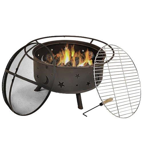 Sunnydaze Cosmic Outdoor Fire Pit - 30 Inch Round Bonfire Wood Burning Patio & Backyard Firepit for Outside with Cooking BBQ Grill Grate, Spark Screen, and Fireplace Poker, Celestial Design