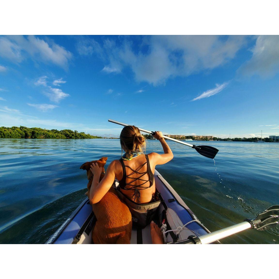 Our first date! We kayaked from Sunset Marina to Hurricane Hole for dinner; August 2020