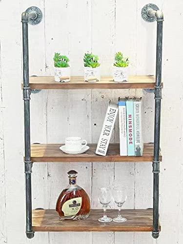 BIXIRAO Industrial Wall Mounted Iron Floating Pipe Wood Shelves/Shelving/Racks/Storage/Bookcases/Brackets, DIY Open Bookshelves/Shelving for Kitchen/Office, Retro Black, Brown