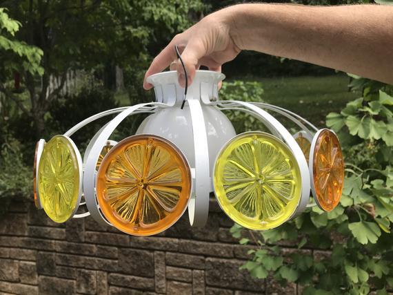 Vintage Modern Orange and Lemon 1970's Ceiling Light
