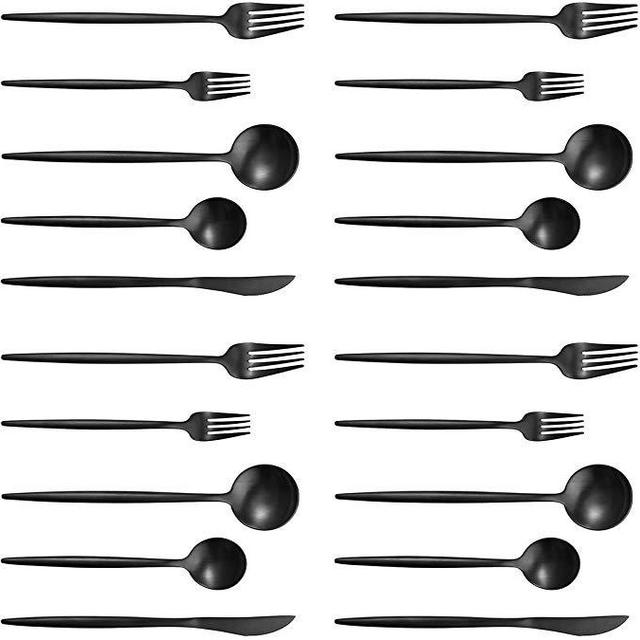 Artthome 20-Piece 18/10 Stainless Steel Flatware Silverware Dinnerware Set Cutlery Tableware Include Knife Fork Spoon (black matte)