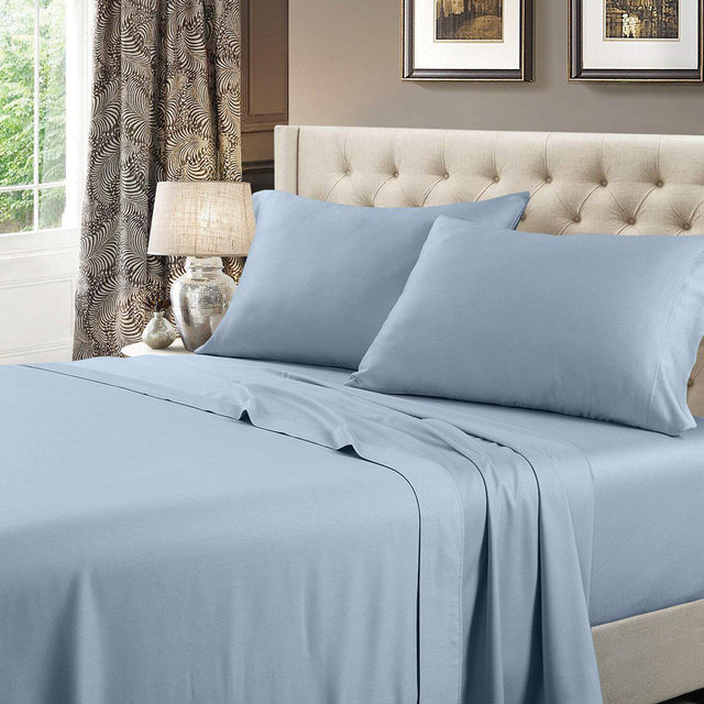 Egyptian Linens Extra Deep Pockets Solid 600 Sheet Set Blue Queen