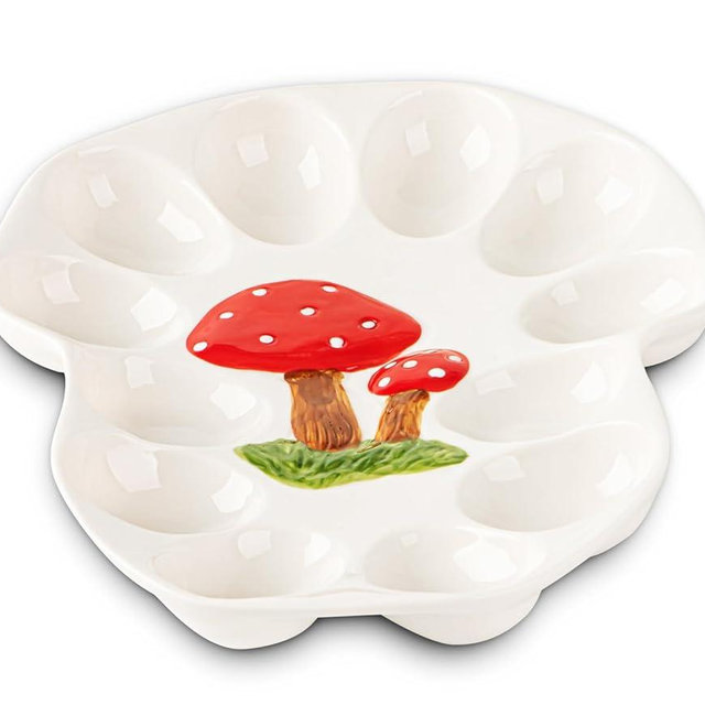 dgudgu Mushroom Deviled Egg Platter Ceramic Egg Tray For Deviled Eggs Plate Ceramic Deviled Egg Tray Devil Egg Holder