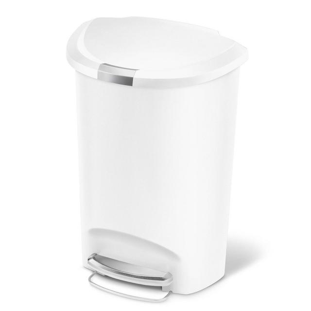 simplehuman 50L Semi Round Plastic Step Trash Can White