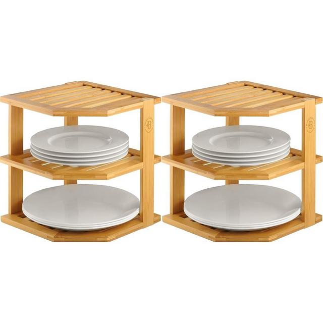 Plate Organizer for Cabinet - 2 Pack Bamboo Kitchen and Bathroom Organization - Cabinet Space Saving, Corner Cabinet Organizer, Countertop, and Corner Shelf Kitchen Organizer