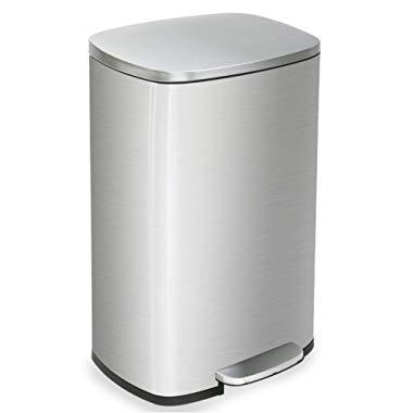 Kitchen Trash Can With Lid For Office Bedroom Bathroom Step Trash Bin Fingerprint-Proof Garbage Bin Brushed Stainless Steel 13 Gallon / 50 Liter