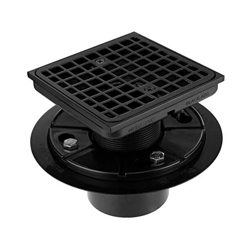 Square Design Tile-In Floor Shower Drain, ABS Adjustable Shower Drain Base,Lower Drain Body Fit 2" or 3",For Kitchen,Bathroom (BLACK B)