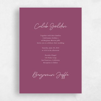 Deep Magenta, Pink Wedding Invitation - Alyeska Portrait