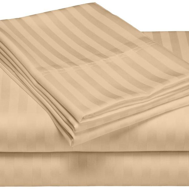 Fresh Home Collection 1000 Thread Count 100% Egyptian Cotton Deep Pocket Dobby Striped Sheet Set (Queen, Taupe)