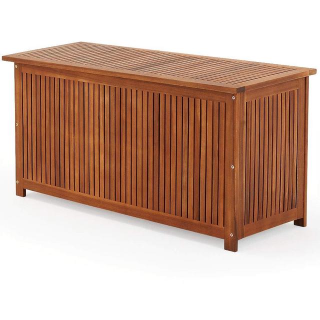 cucunu 46x20x24 Inch Deck Box in Acacia Wood with a water-repellent Tarpaulin I 65 Gallon Wooden Patio Storage Box for Indoor or Outdoor Cushion Storage