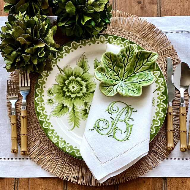 Embroidered Royal Dot Monogrammed Linen Dinner Napkins Set of Four