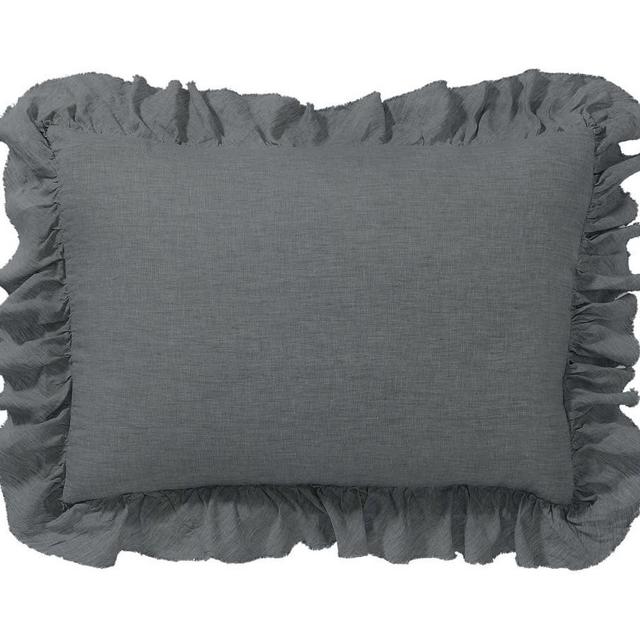 Belgian Flax Linen Fringe Ruffle Shams, Standard, Charcoal