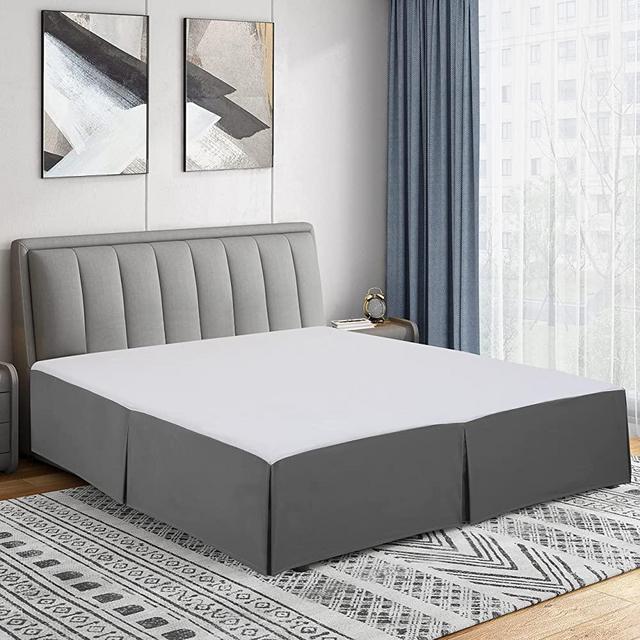 Cathay Home Double Brushed Microfiber Pleated Easy Fit Bed Skirt, Ultra Soft, Fade and Wrinkle Resistant - Gray, King