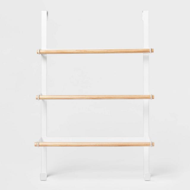 Over the Door Tiered Towel Rack with Wood Matte White - Brightroom™