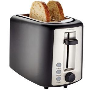 Amazon Basics 2 Slice Toaster, Extra Wide Slots for Bagels, 6 Browning Settings, Removable Crumb Tray, Defrost/Cancel/Bagel Buttons, Cord Wrap, 900W, Black & Silver