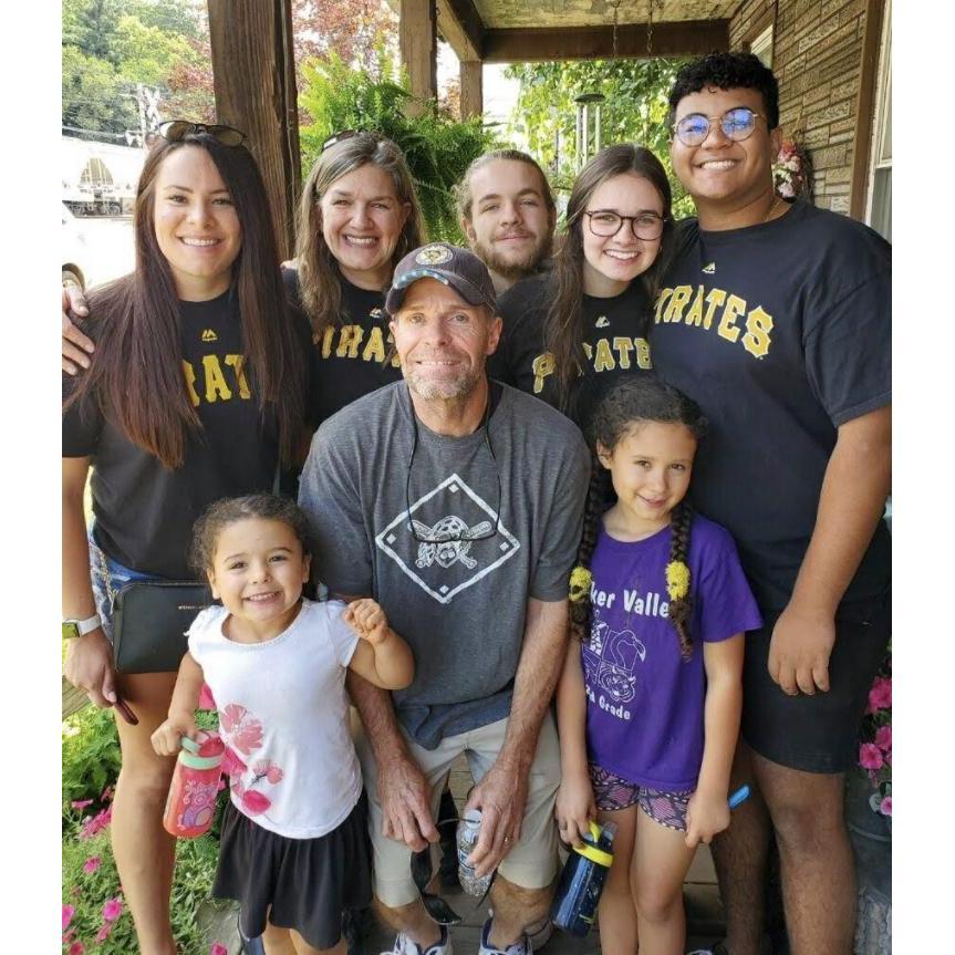 The Roach family visiting Pittsburgh! Left side: Kayla C De Baca (Sydney's cousin), Andrea and Pat (Parents of bride), Max (Brother of bride), and flower girls Talia and Aurelia are in the front!