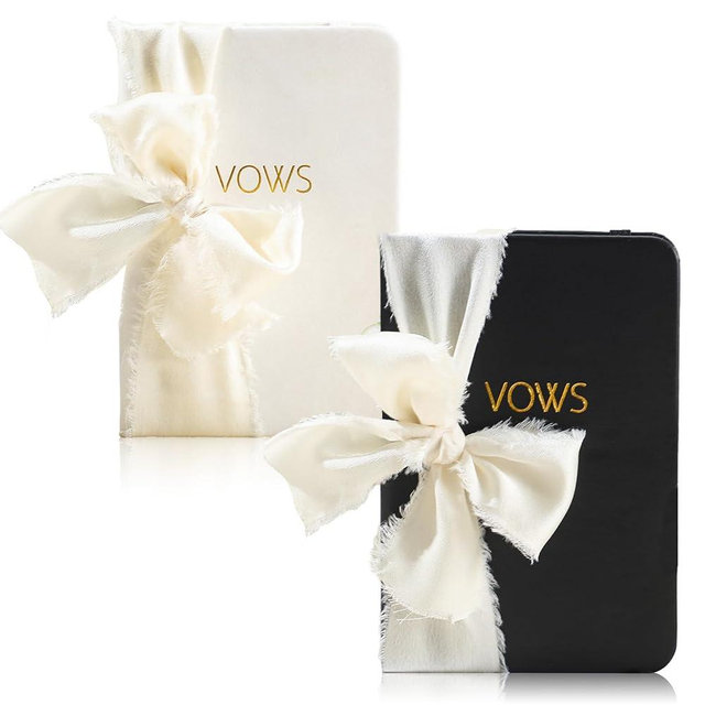 Engrowtic 2 Pcs Black White Vow Books with Ribbon 5.6 x 4 Inch Pocket Sized Embossed Wedding Vow Books Ceremony Speech Promise Journal for Wedding Bridal Shower Gifts