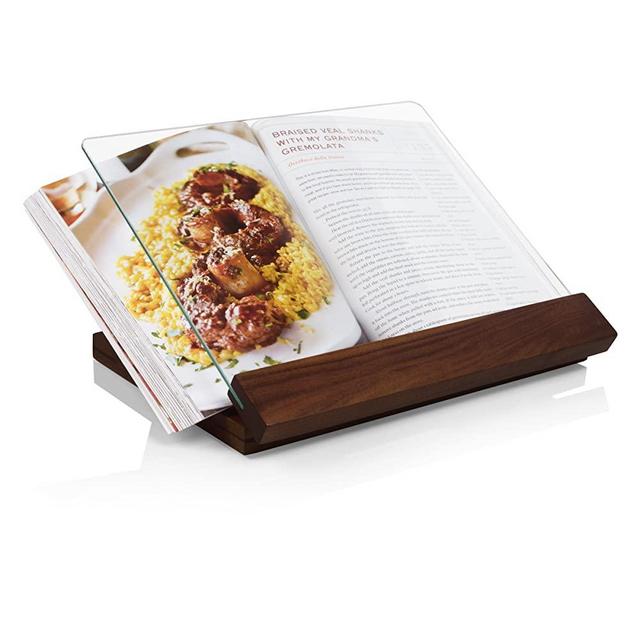 TOSCANA - a Picnic Time brand - Fabio Viviani Fabio Viviani Prodigio Cookbook Stand with Tempered Glass and Signed Cookbook - Recipe Stand - Kitchen Cookbook Holder, (Acacia Wood)