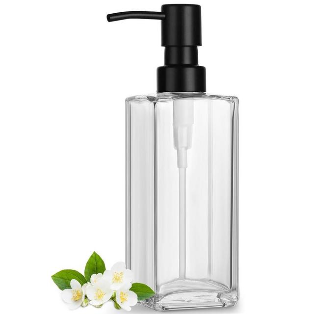 GMISUN Glass Soap Dispenser with Stainless Steel Pump, Clear Soap Dispenser, Hand Soap Dispenser for Bathroom, 12oz Dish Soap Dispenser for Kitchen, Modern Refillable Liquid Soap Dispenser Bottle